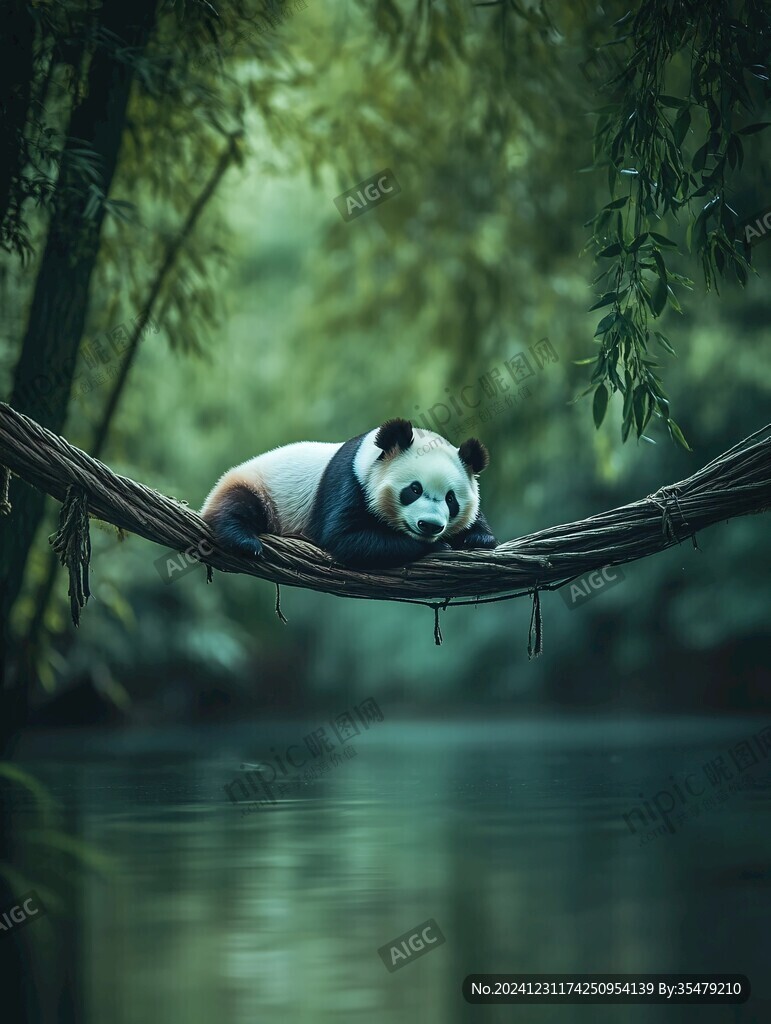 睡吊床的熊貓