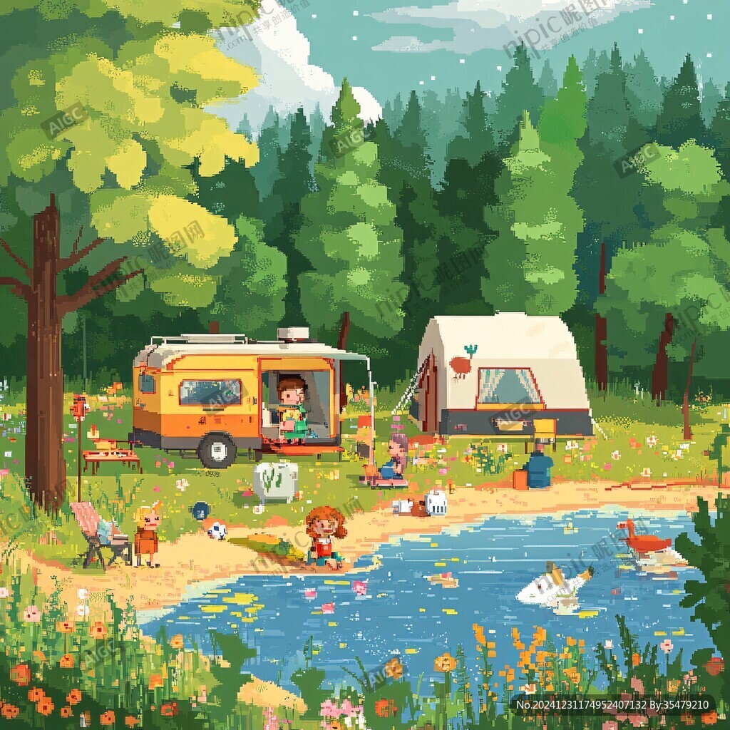 夏日露營插畫