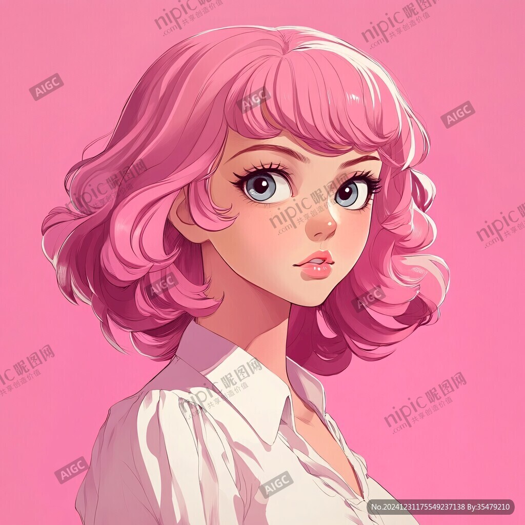 卡通粉色短發(fā)女孩頭像