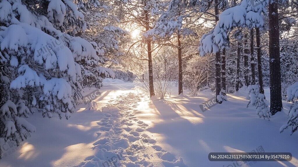 雪地林間晨光