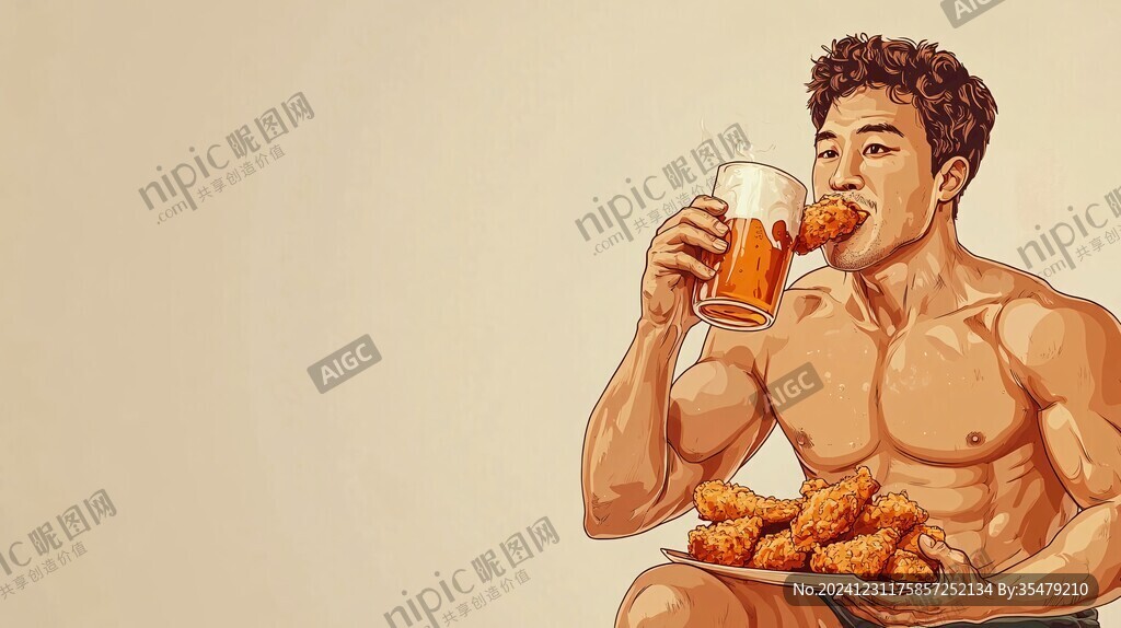 啤酒炸雞插畫