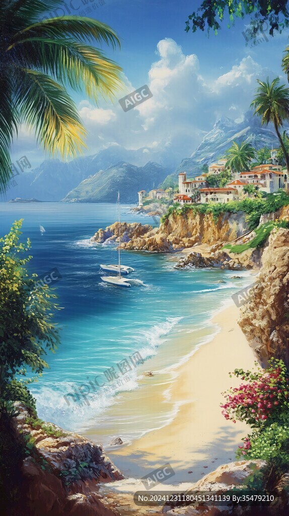 唯美海岸風(fēng)景插畫