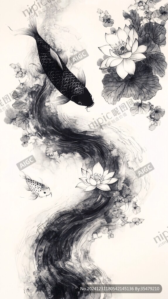 水墨荷花水墨鯉魚(yú)