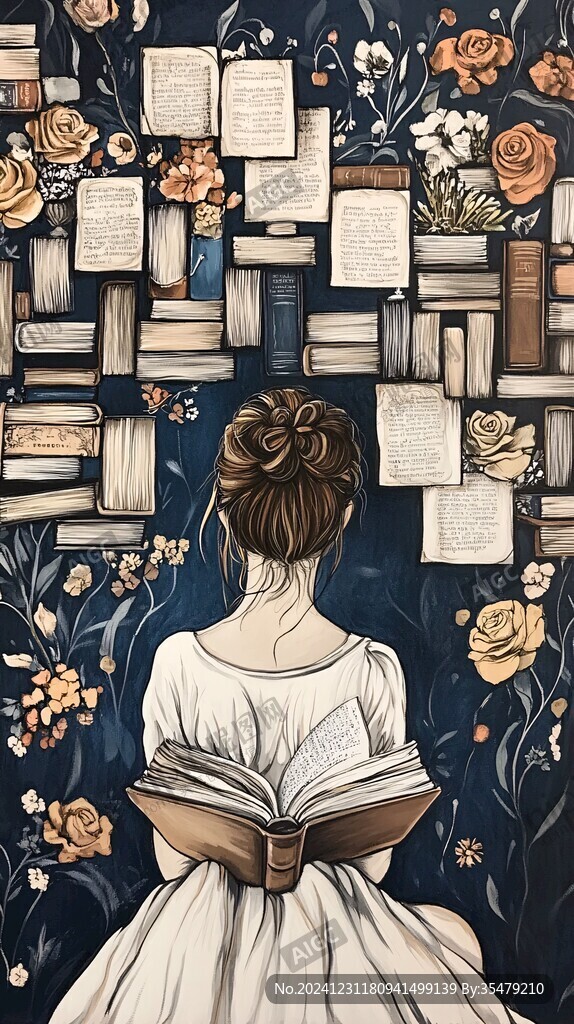 讀書女孩插畫