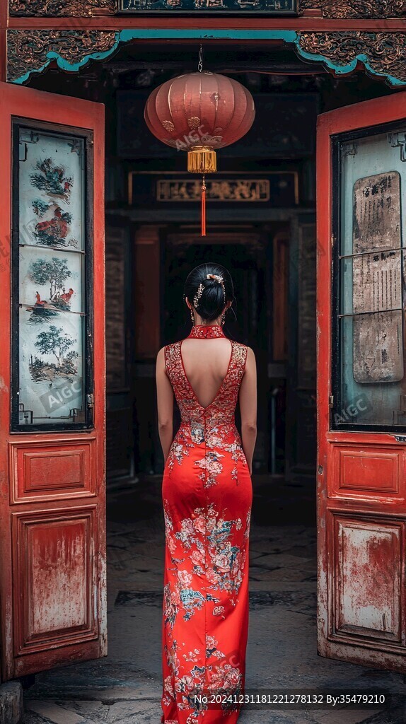 旗袍背影