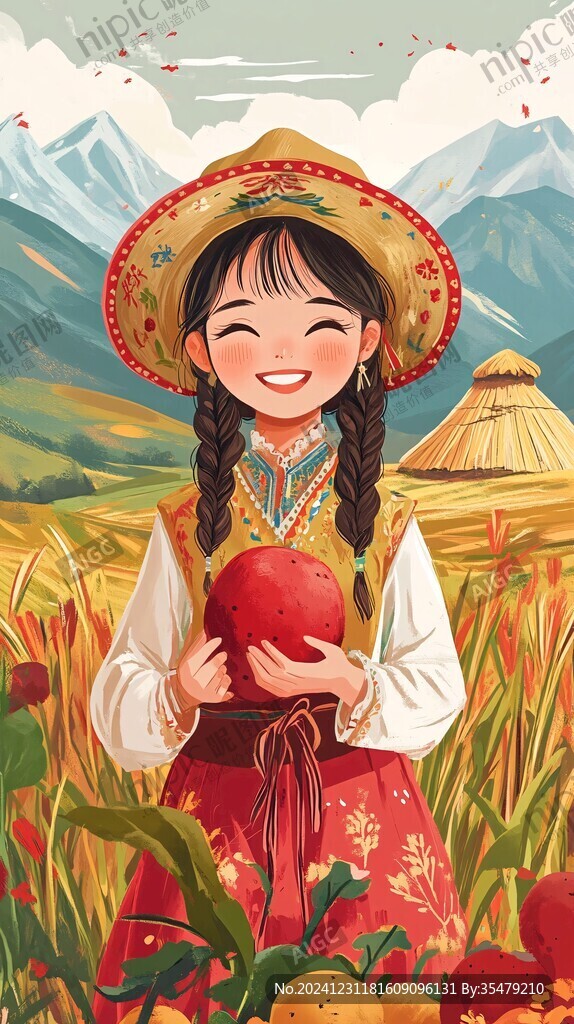 采摘農家少女插畫