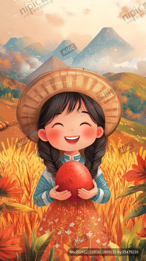 農(nóng)家小女孩板栗插畫