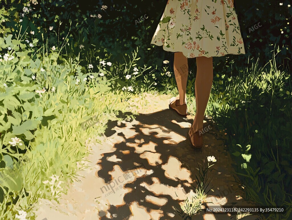 小路散步的少女