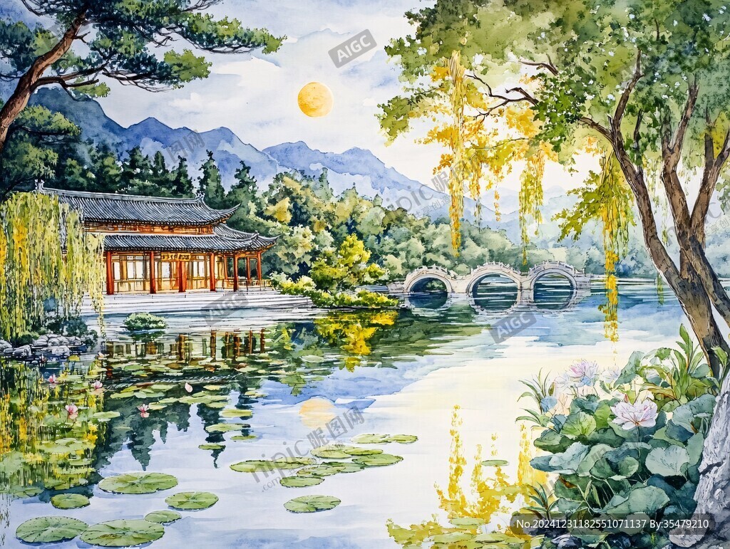 水榭樹木壁畫