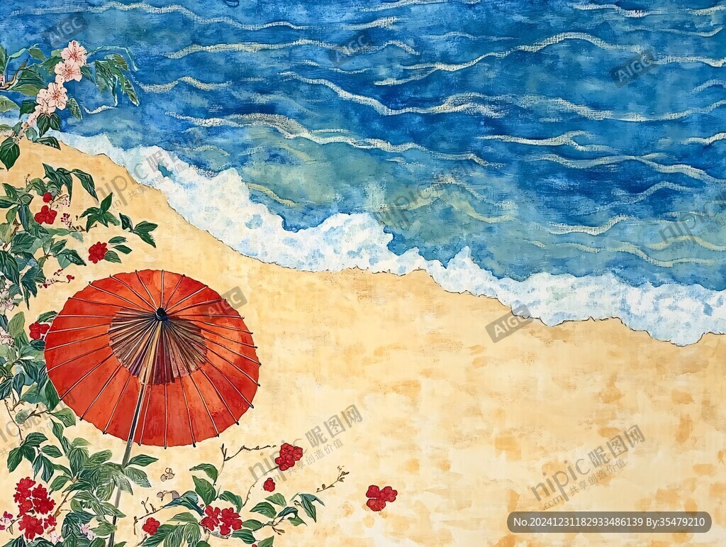 水彩插畫油紙傘畫