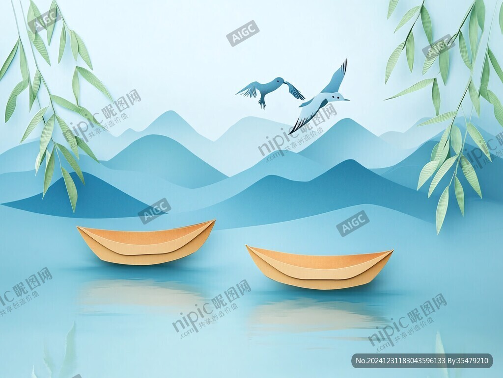 紙藝風格插畫春意盎然