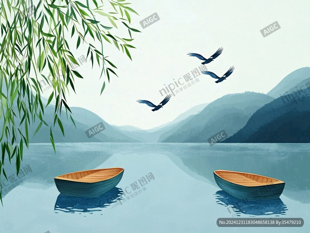 湖畔插畫