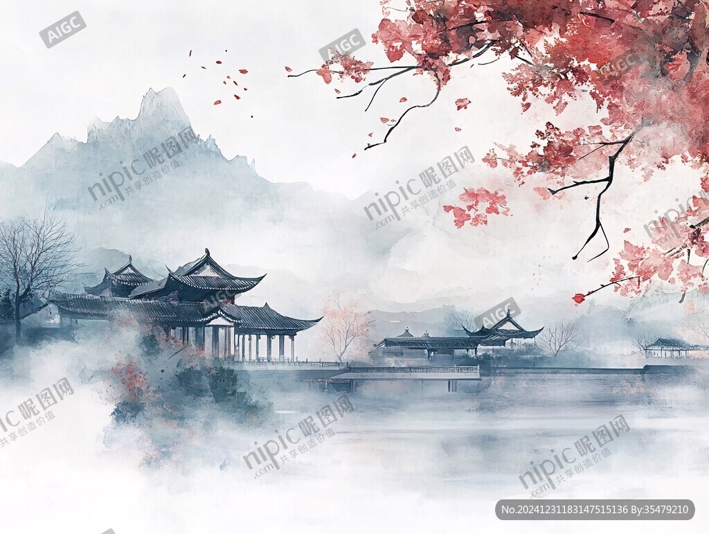 古風秋天景色插畫