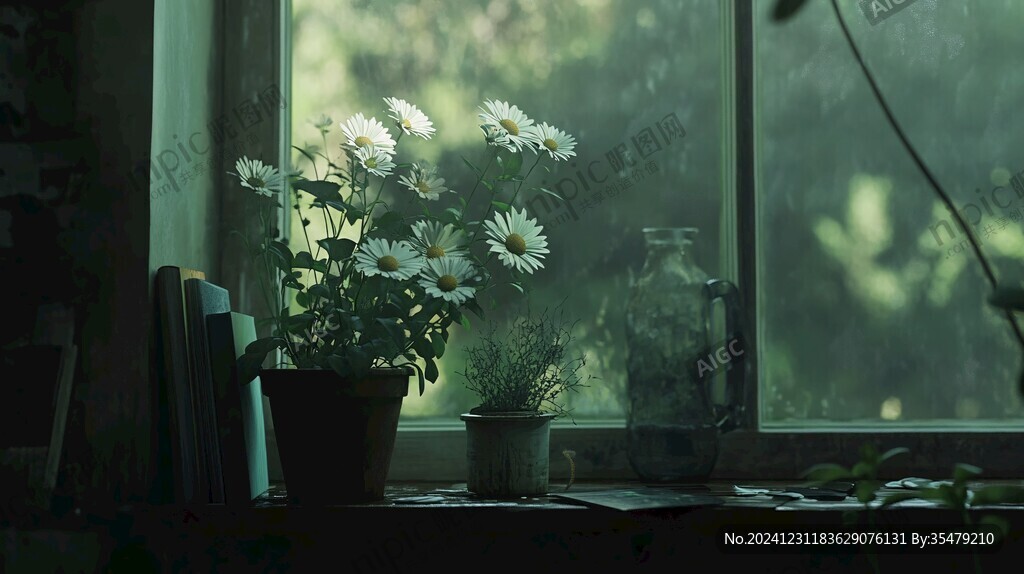 窗前陽光下的小雛菊