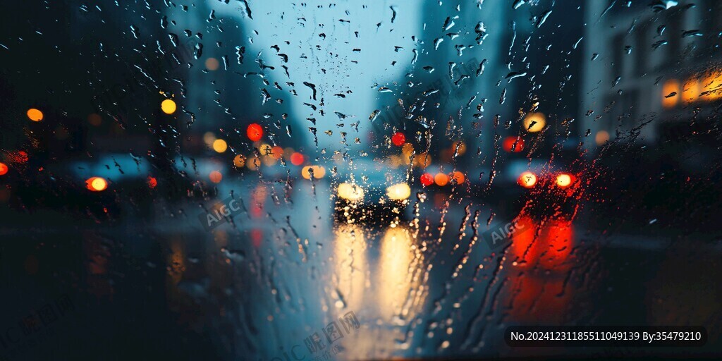 行駛在雨天城市街道上