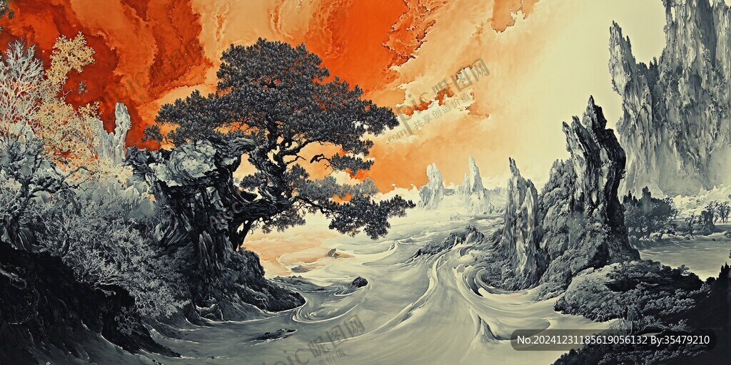 迎客松意境山水畫(huà)