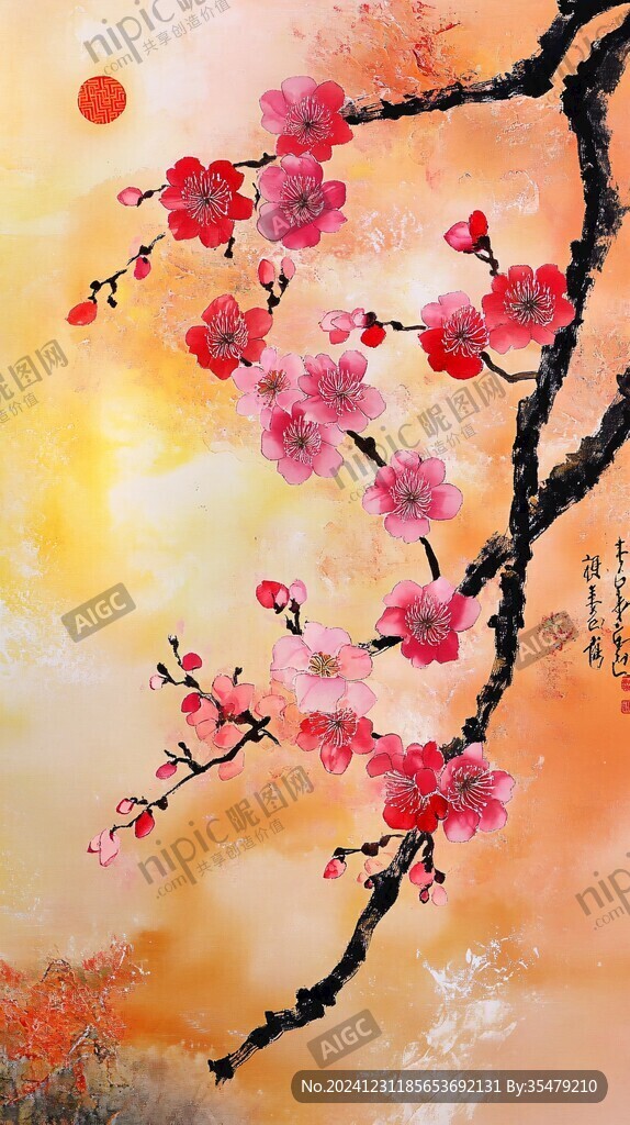 紅梅無框畫