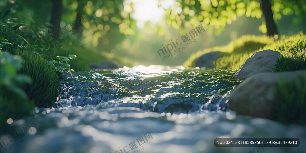 陽光草地溪流