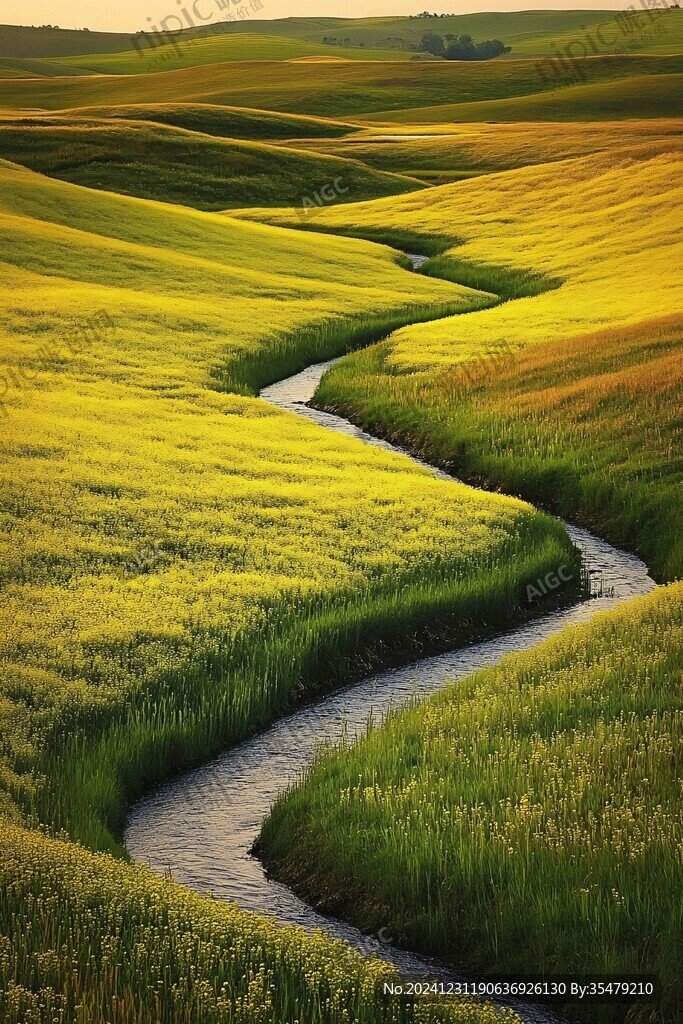 小河彎彎綠色水草