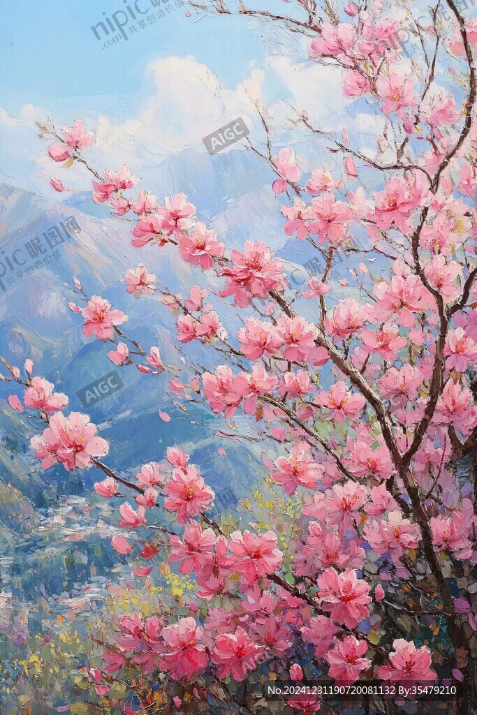 早櫻油畫