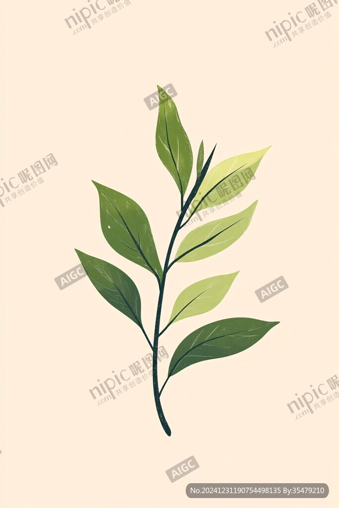 手繪茶葉芽嫩枝