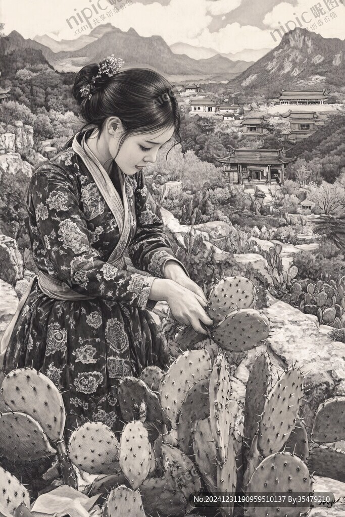 村姑采摘圖