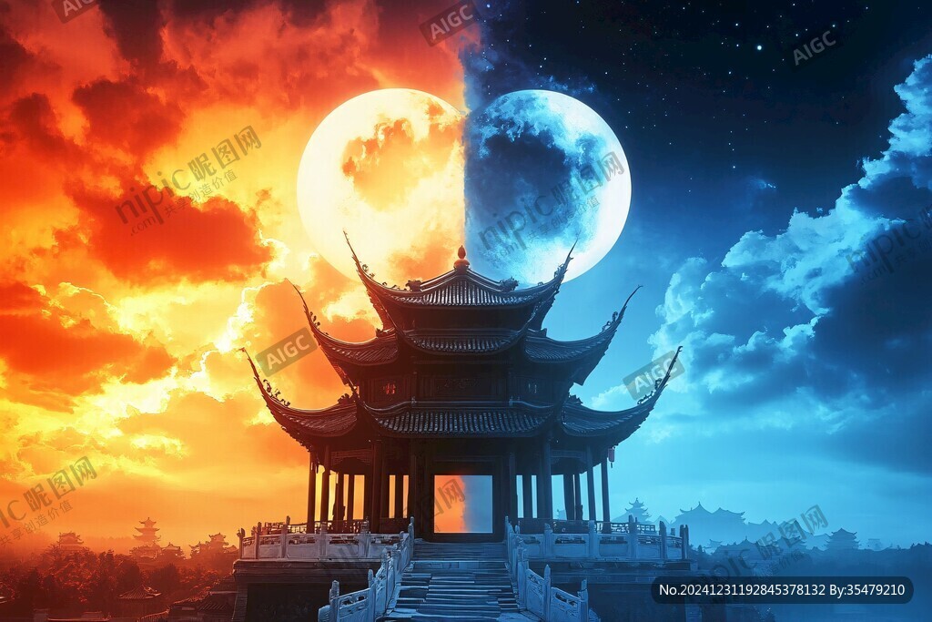 月光下的古建筑