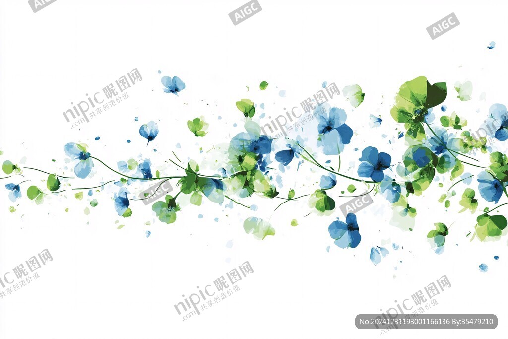 藍(lán)白色花藝手繪