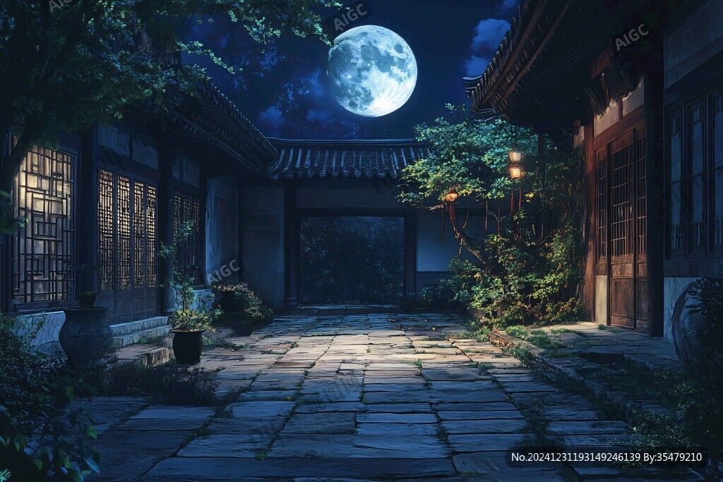 中式庭院夜景