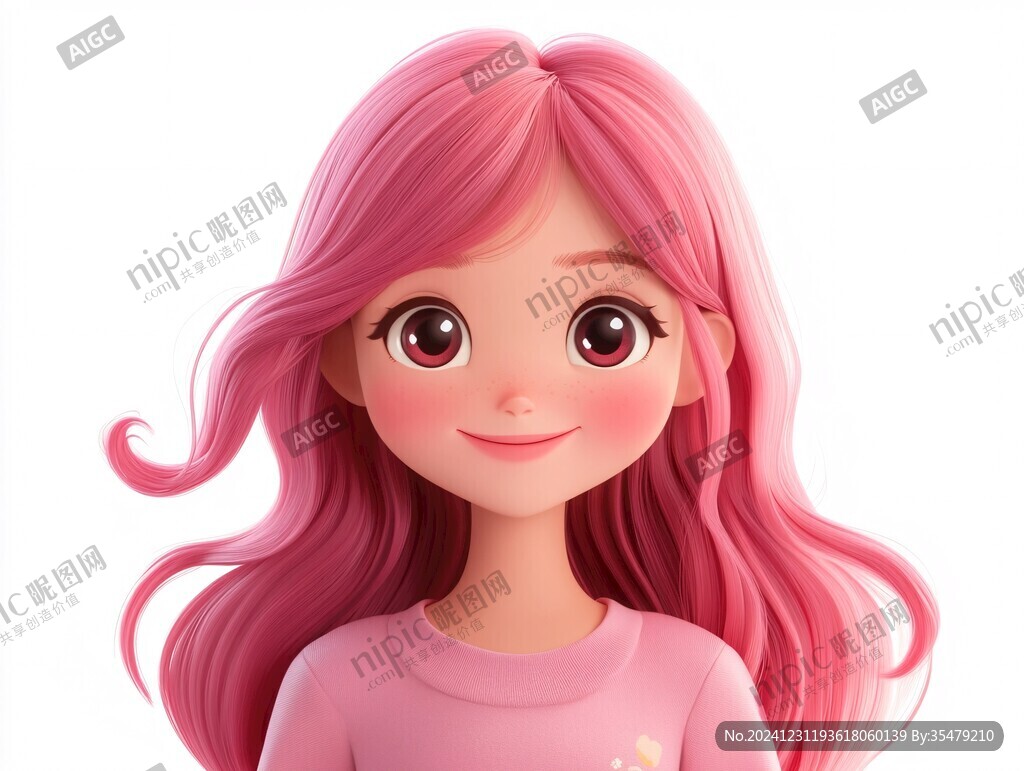 卡通粉色頭發小女孩