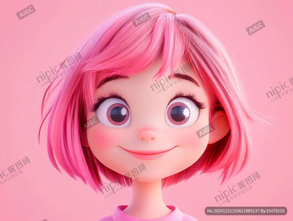 卡通粉色短發(fā)女孩頭像