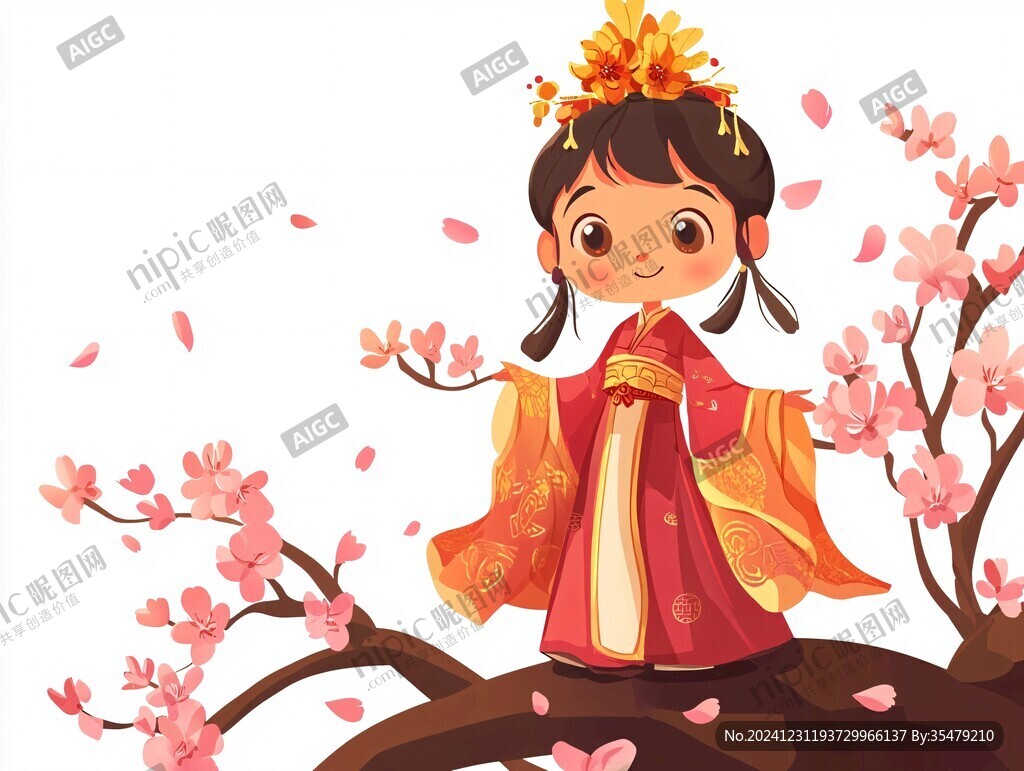 卡通桃花女孩