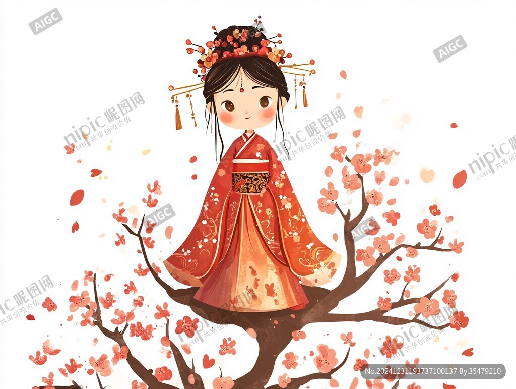 卡通紅色漢服女孩