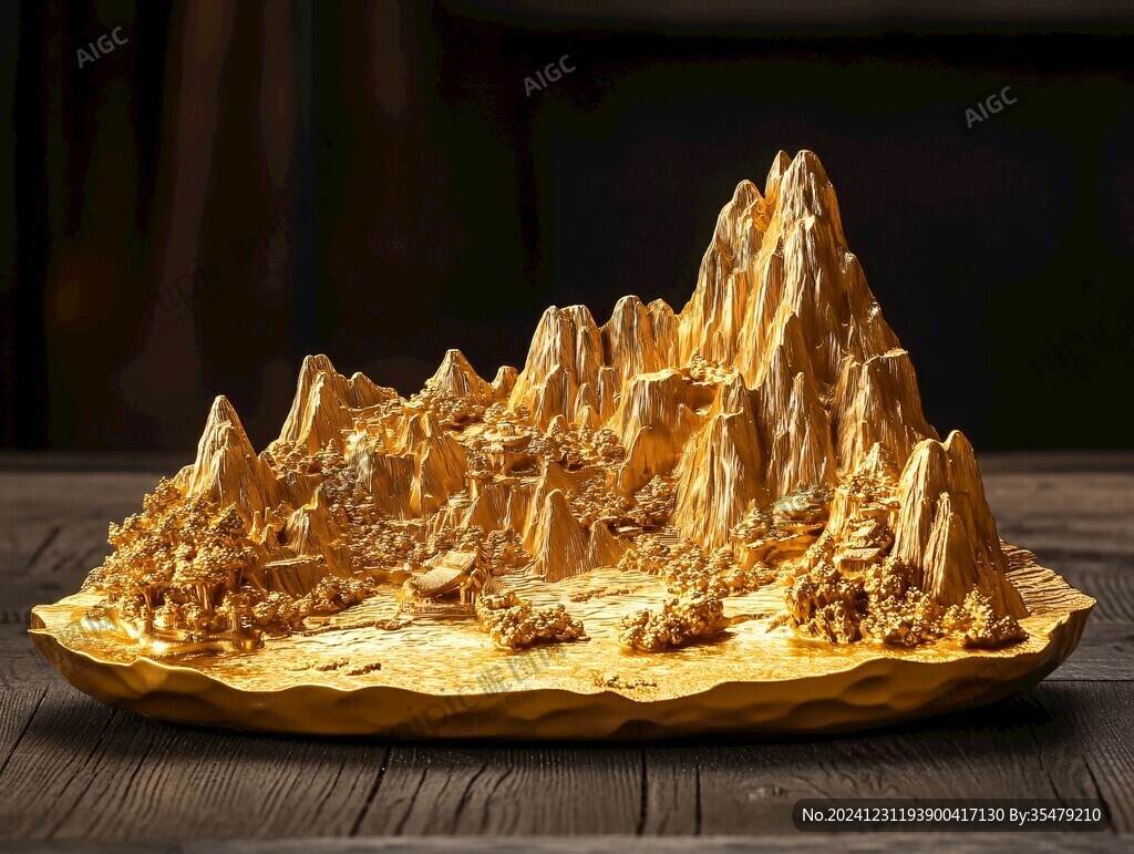 金色浮雕山水