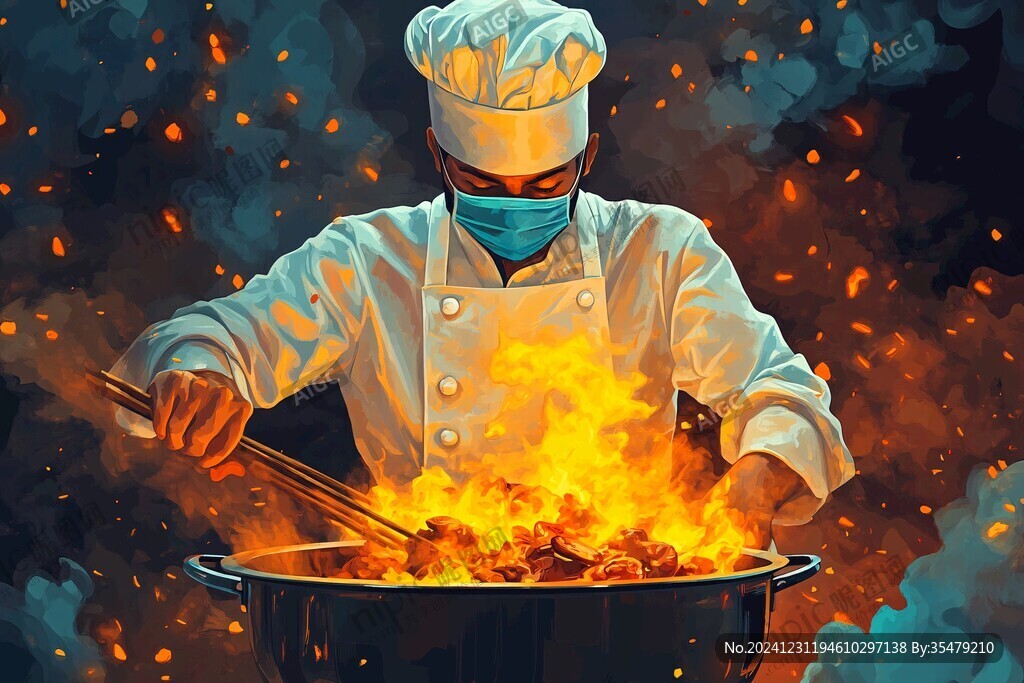 廚師炒菜插畫