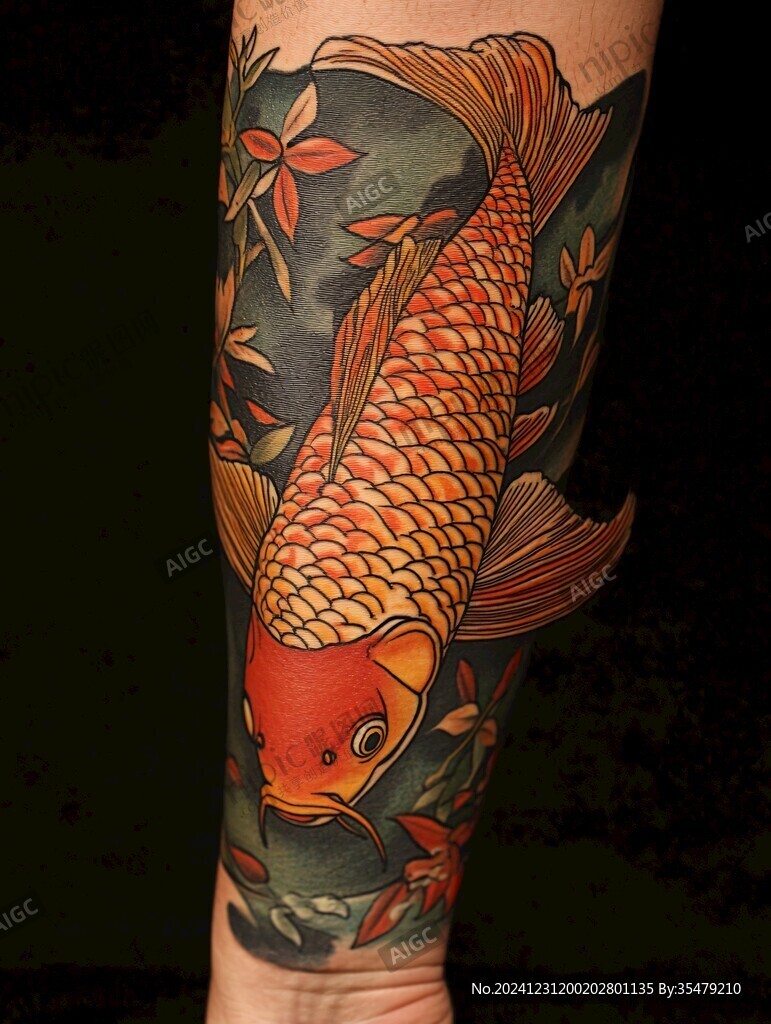 鯉魚荷花紋身
