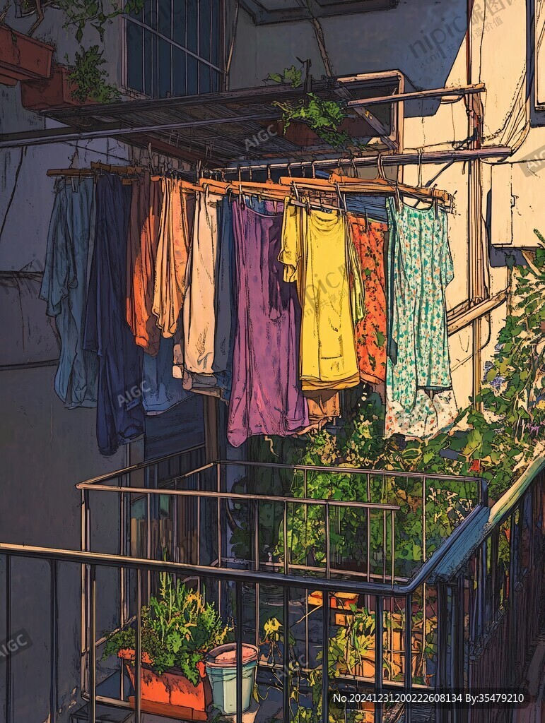 門前曬衣服