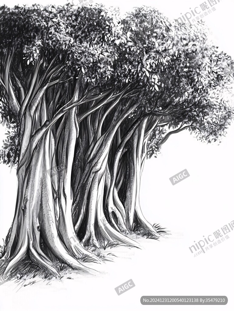 古榕樹鋼筆畫