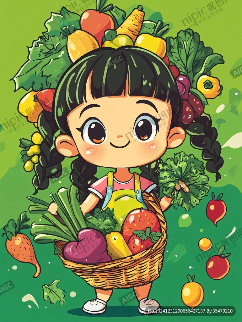 卡通賣水果的小女孩