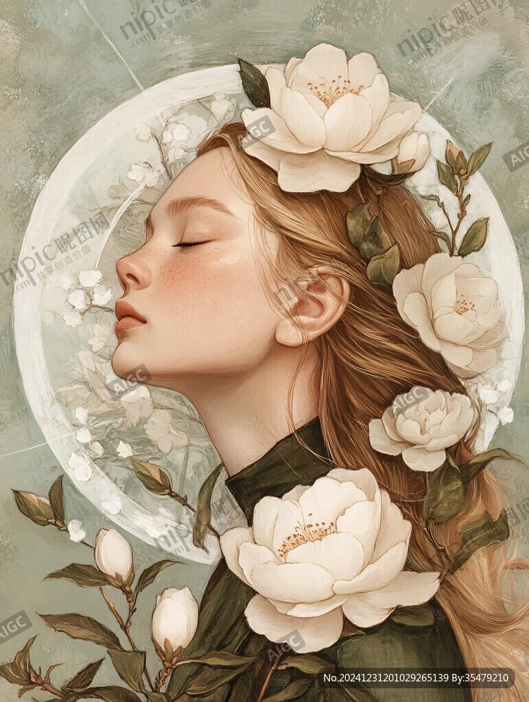 少女與花插畫