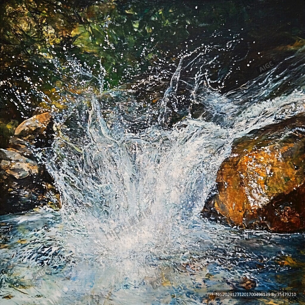 溪水油畫