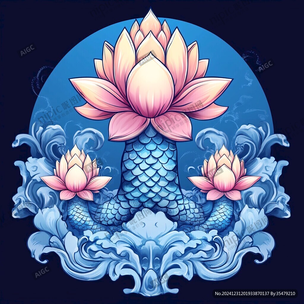 荷葉蓮蓬海浪古典紋飾