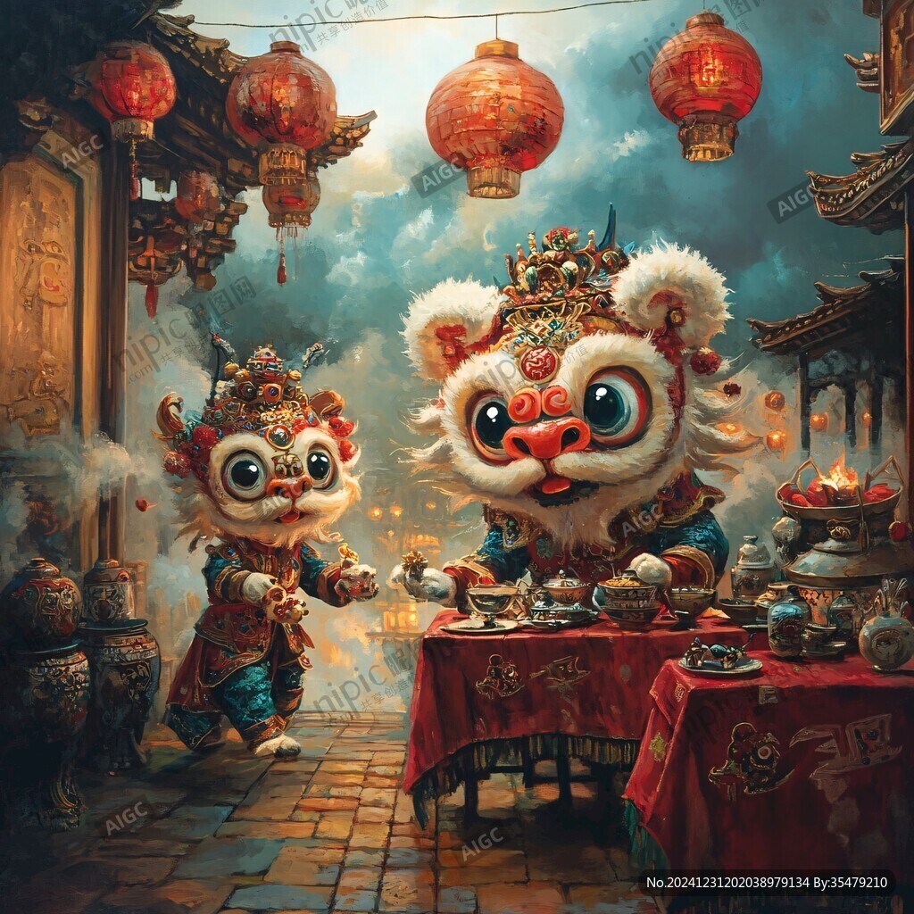 兔年插畫醒獅