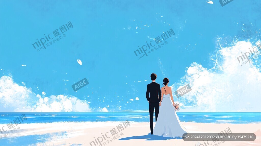 浪漫海邊插畫