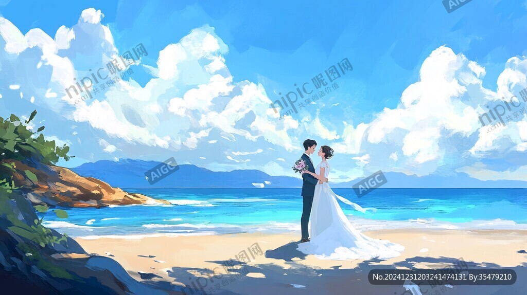 浪漫海邊插畫