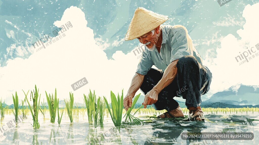 種水稻插畫
