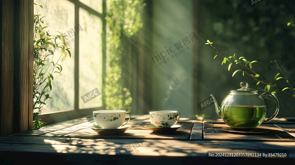 陽光下的茶具