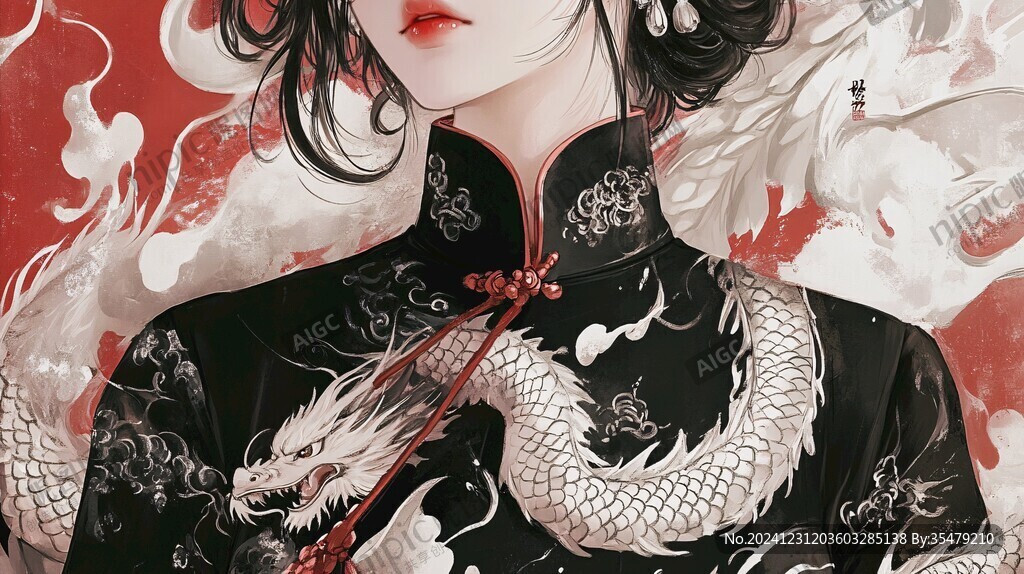 畫扣旗袍插畫