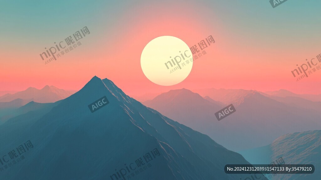 高山夕陽太陽落山