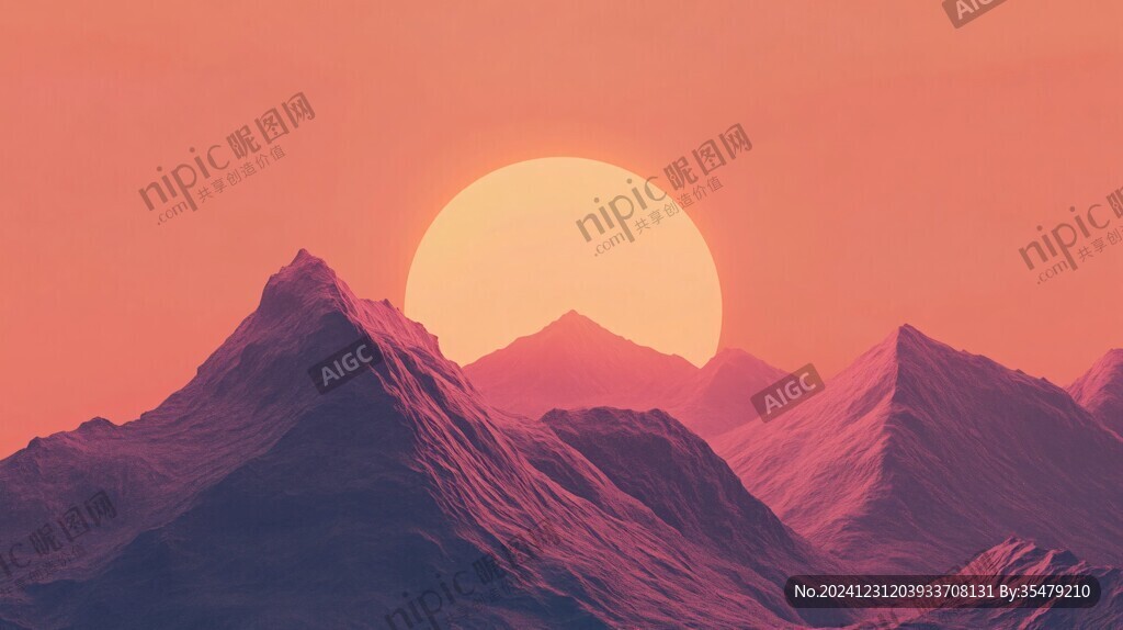 高山夕陽太陽落山